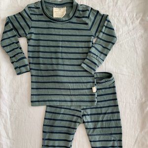 Chasing Windmills | Merino Wool Long Johns in Agave with Navy Stripe